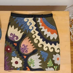 Boho military green embroidered skirt